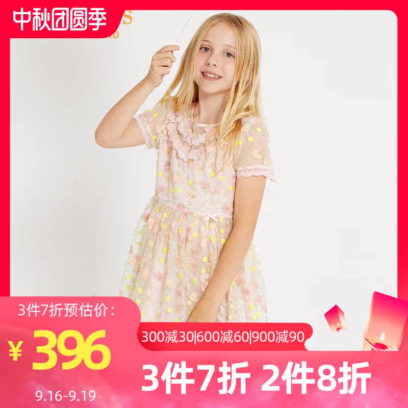 eland kids衣恋童装夏季女童刺绣公主裙洋气纱裙连衣裙