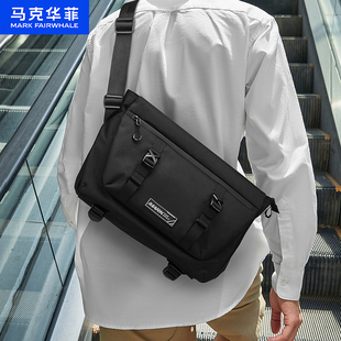 马克华菲男士 斜挎包单肩包大容量黑色百搭邮差包通勤小众休闲包包