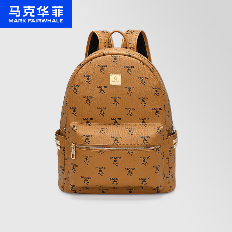 马克华菲双肩包男士复古软皮百搭背包大容量时尚复古休闲旅行书包