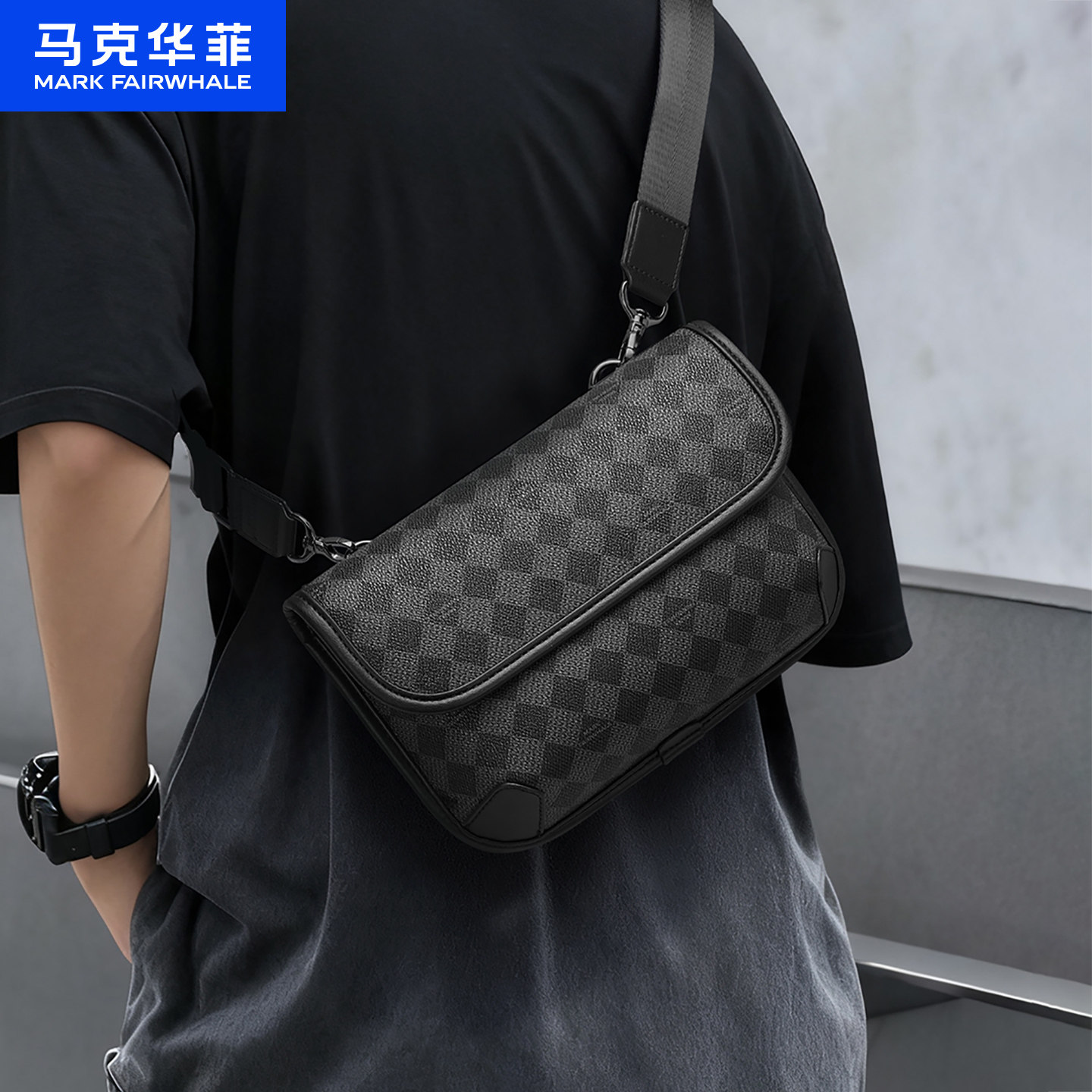 马克华菲男士单肩包潮牌斜挎包男款2025新款时尚格子小方包手机包,箱包皮具/热销女包/男包,胸包,淘宝优惠券,粉丝福利购,淘宝优惠卷