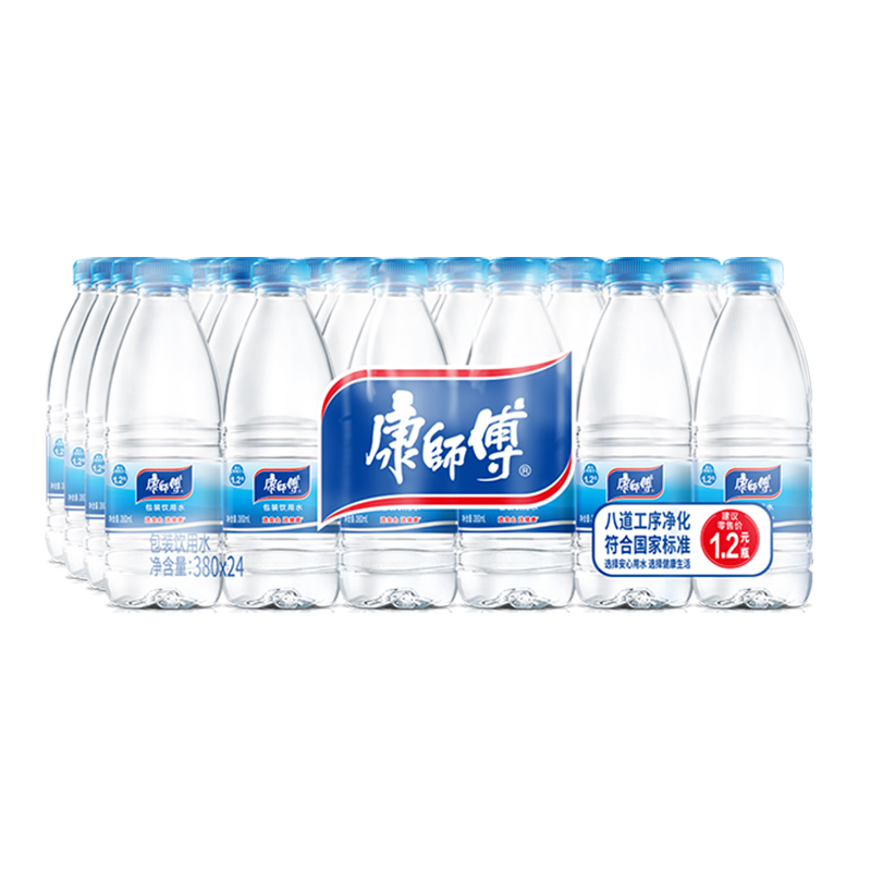 康师傅饮用纯净水380ml*24瓶清凉解渴办公室家用口感细腻家用宿舍