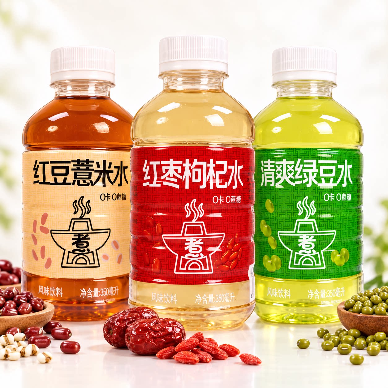 红豆薏米水 清爽绿豆水 红枣枸杞水 保质期9个月 350ml*12瓶