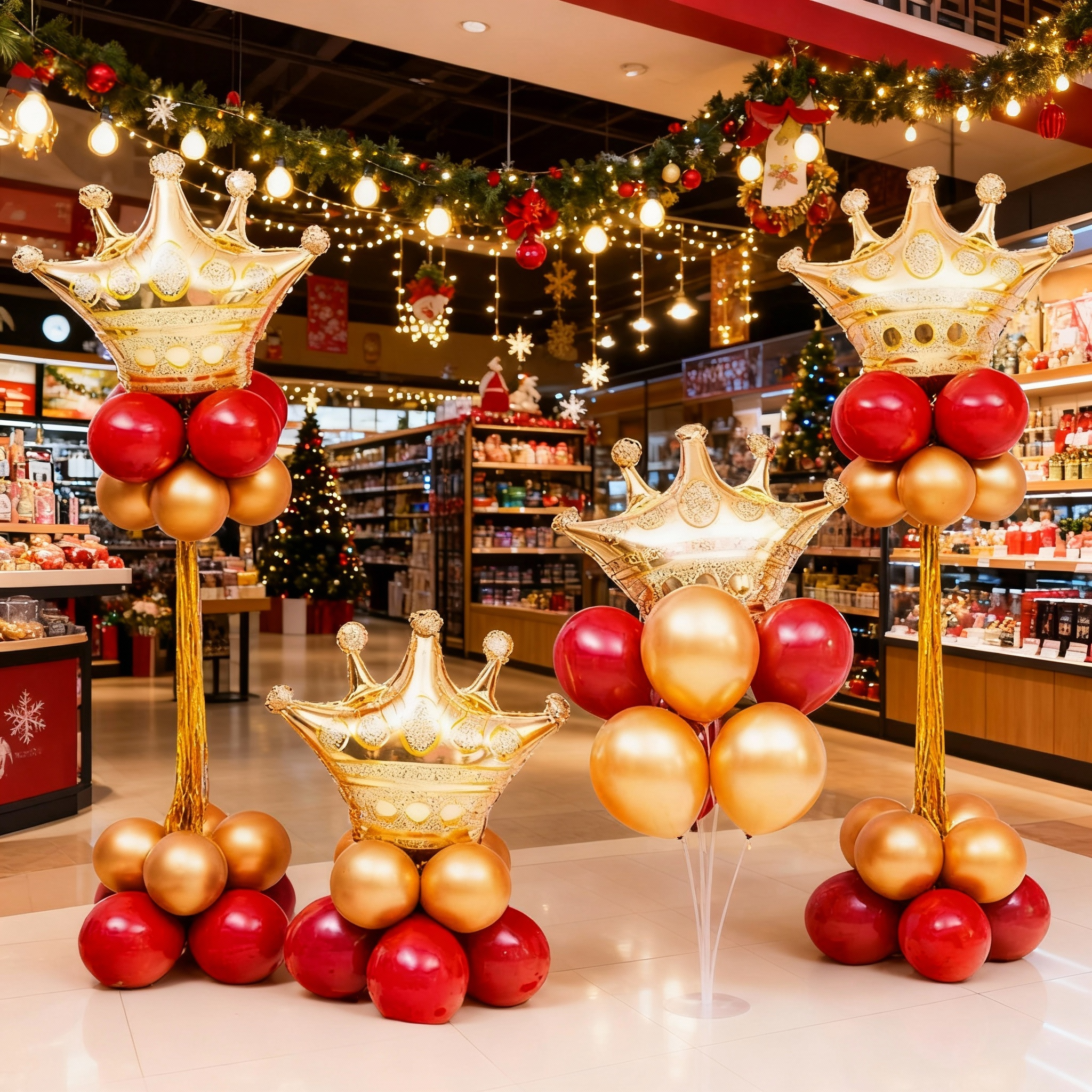 红色金色气球桌飘立柱新年元旦装饰场景布置商场店铺开业喜庆气氛