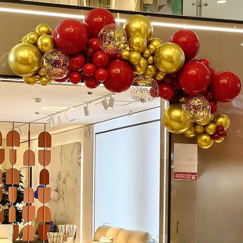 红色金色气球链拱门装饰场景布置商场开业促销学校活动氛围汽球