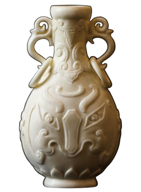 鹿角青铜兽面纹花瓶摆件中式