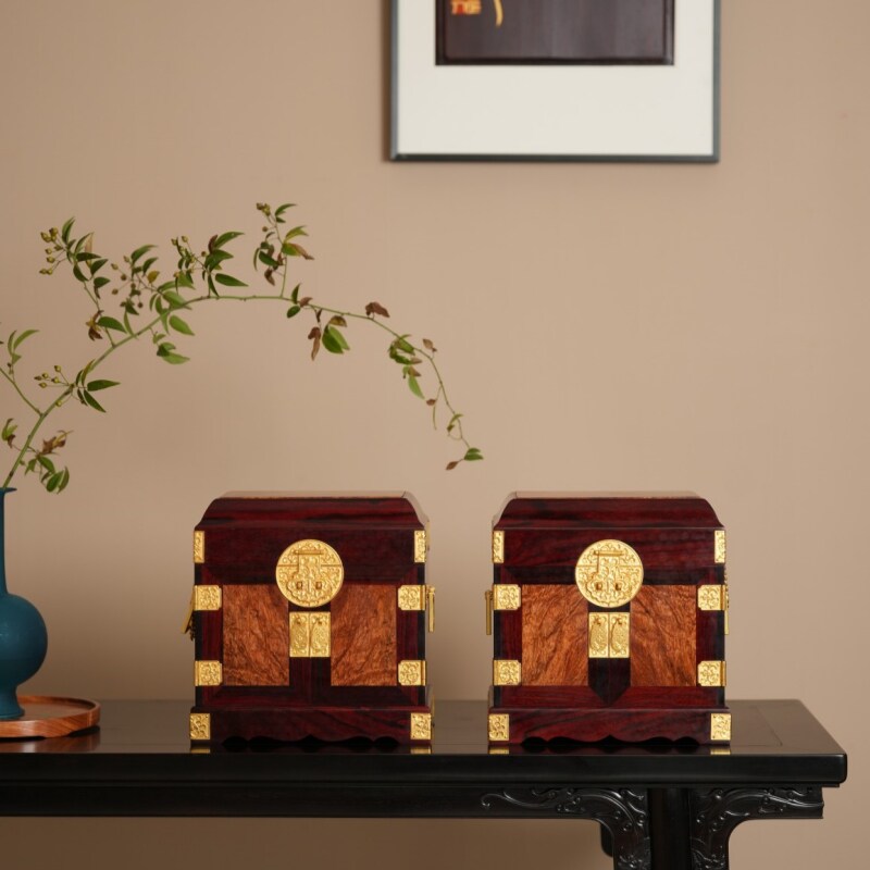 高货印度小叶紫檀黄花梨官皮箱一对中国风嫁妆箱实木首饰盒珠宝箱