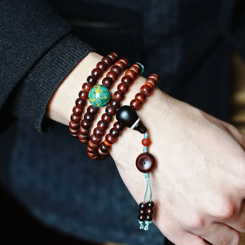 海南黄花梨木手串沉水级紫油梨桶珠108颗墨线清晰降香浓郁男女款