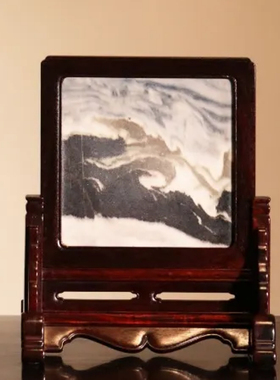 小叶紫檀X云石插屏装饰摆件