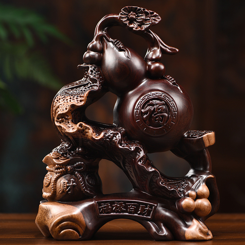黑檀木雕刻葫蘆福祿實木工藝品家具客廳辦公室裝飾生日開業(yè)送禮