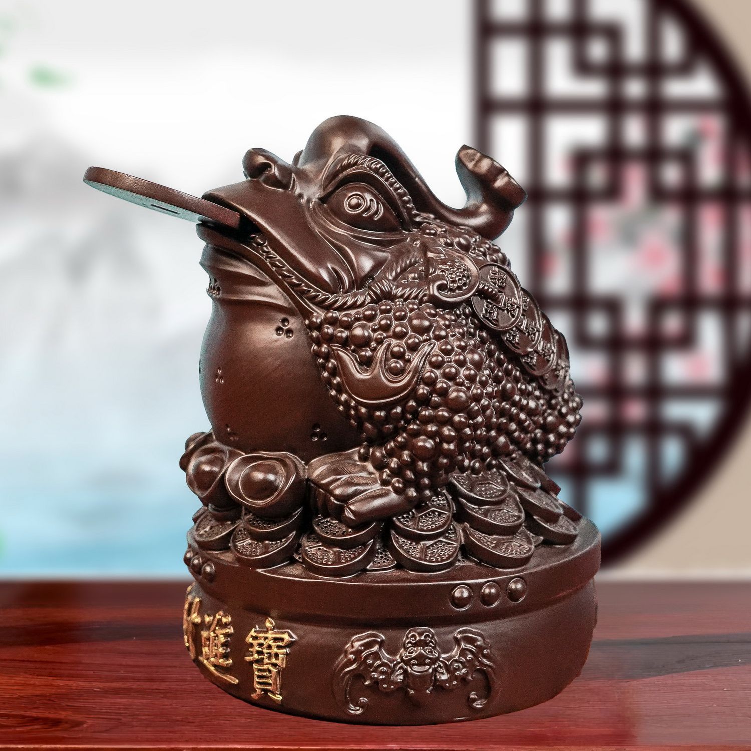 红花梨木雕刻风水金蟾摆件