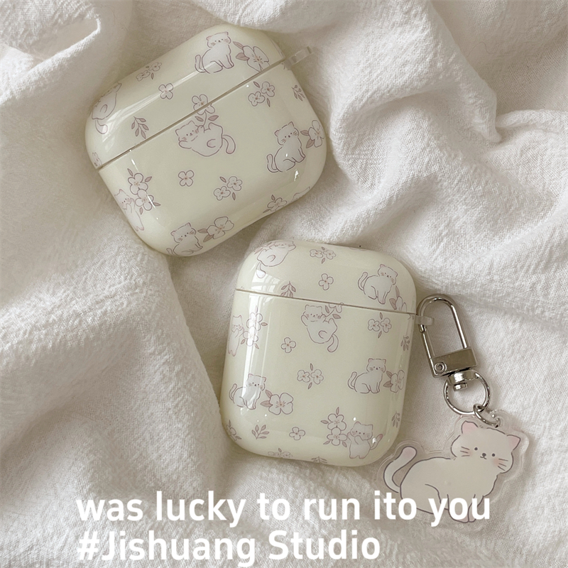 可爱奶黄碎花猫咪适用苹果耳机保护套airpods4无线蓝牙耳机壳三四代airpodpro2二代ipod耳机套airpods3保护壳