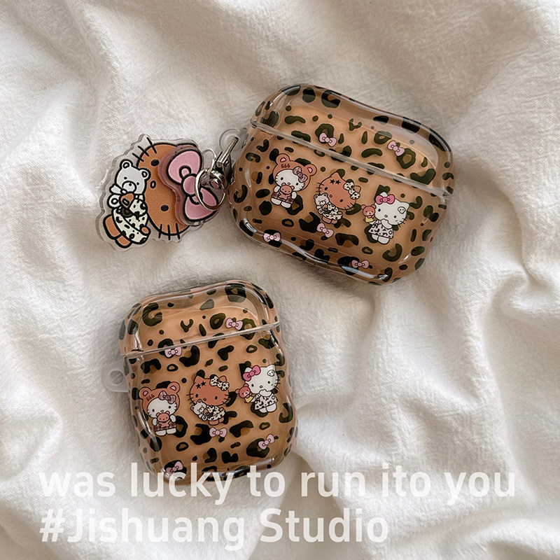 千禧豹纹黑皮kitty适用苹果耳机保护套airpods4无线蓝牙耳机壳三四airpodpro2二代ipod耳机盒airpods3保护壳,3C数码配件,耳机保护套,淘宝优惠券,粉丝福利购,淘宝优惠卷