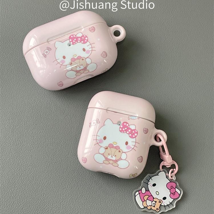 粉色可爱卡通kitty挂饰适用苹果耳机保护套airpodspro2无线蓝牙耳机壳三代airpod二代ipod耳机套airpods3菲林