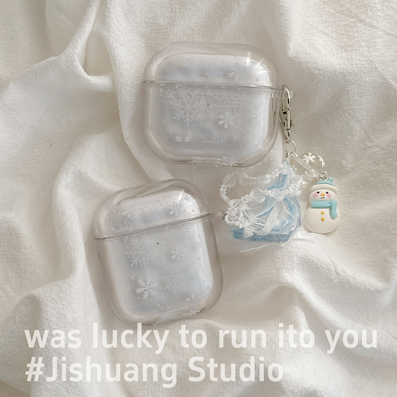 冬日流沙雪花雪人适用苹果耳机保护套airpods4无线蓝牙耳机壳四三代airpodpro2二代ipod耳机盒airpods3流沙壳