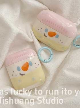 秋冬少女粉帽雪人适用苹果耳机保护套airpods4无线蓝牙耳机壳pro1/2代airpodpro3代ipod耳机盒airpods3保护壳