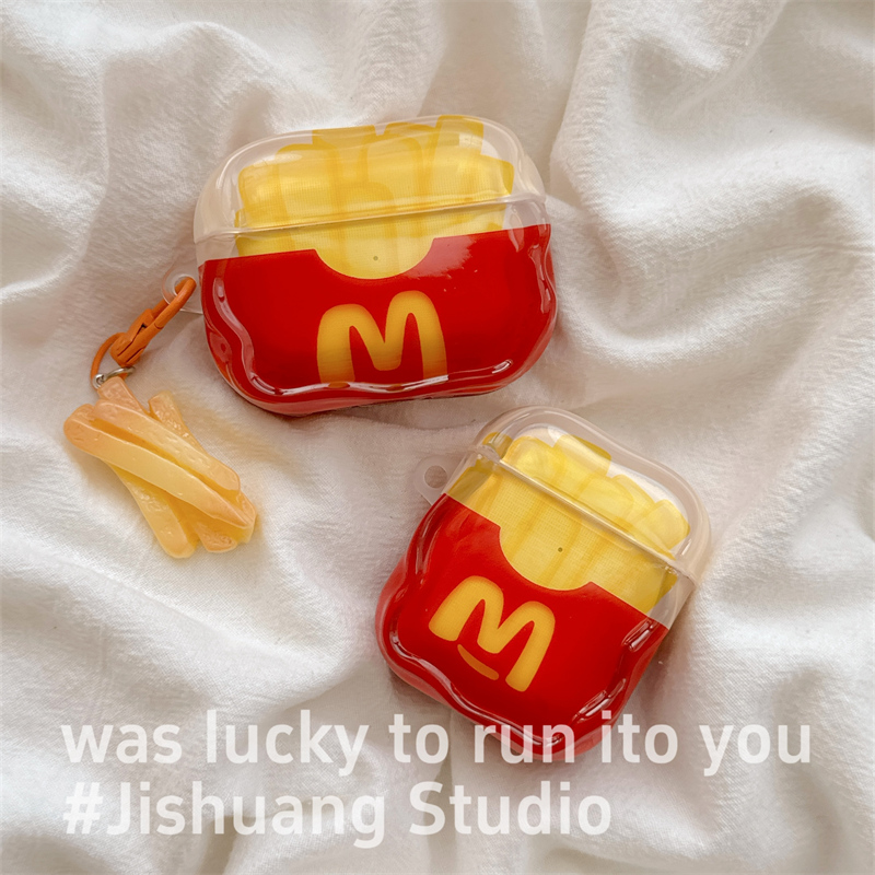 可爱卡通M字母薯条适用苹果耳机保护套airpodspro2无线蓝牙耳机壳三代airpods4二代ipod耳机套airpods3保护壳