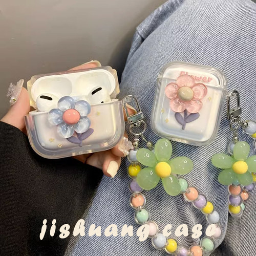 立体花朵透明壳，防刮防摔，不伤耳机不掉盖