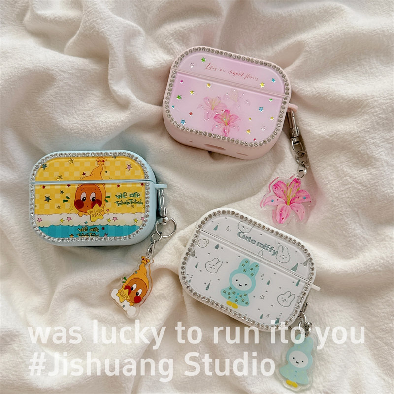 日韩水钻卡通花朵星星人适用airpods4保护套airpodspro3代苹果耳机套二代无线蓝牙保护壳airpod3女款全包软壳