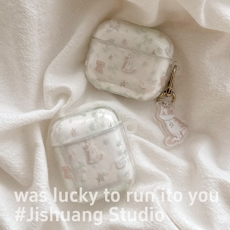 ins透明星星猫咪适用苹果耳机保护套airpods4无线蓝牙耳机壳三四代airpodpro2二代ipod耳机盒airpods3保护壳