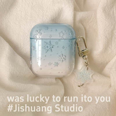 秋冬卡通渐变雪花适用苹果耳机保护套airpods4无线蓝牙耳机壳pro1/2代airpodpro3代ipod耳机盒airpods3保护壳