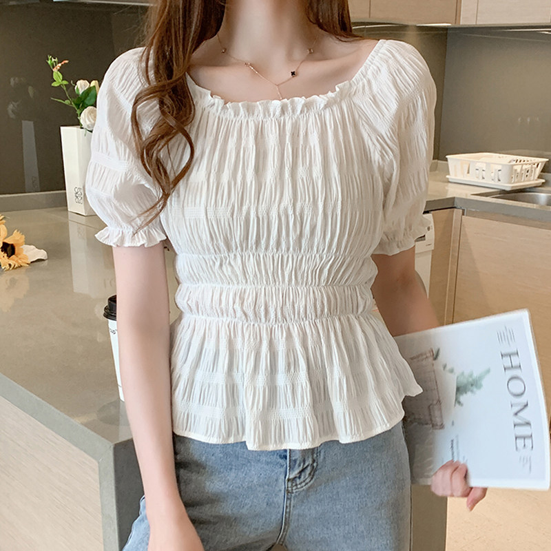 一字肩上衣女夏季设计感小众超仙甜美女衬衫洋气短袖露肩雪纺衫潮|msdalam kategori Butik wanita / wanita, wanita saiz besar - dari Buy2taobao.com untuk memberikan perkhidmatan ejen Taobao profesional membeli