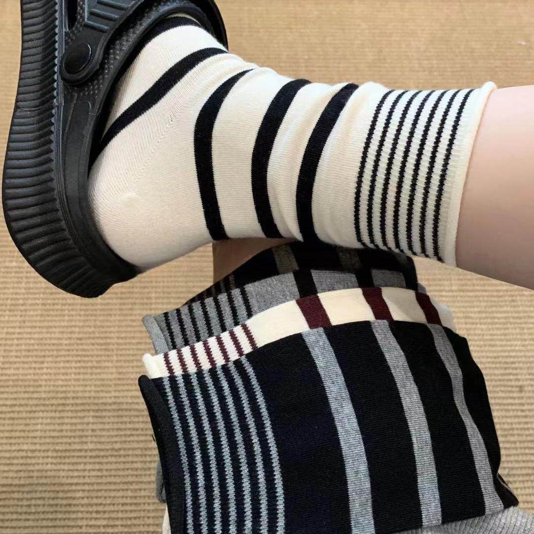 条纹袜子女秋冬美拉德中筒ins潮
