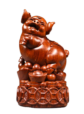 猪花梨木雕福猪摆件十二生肖