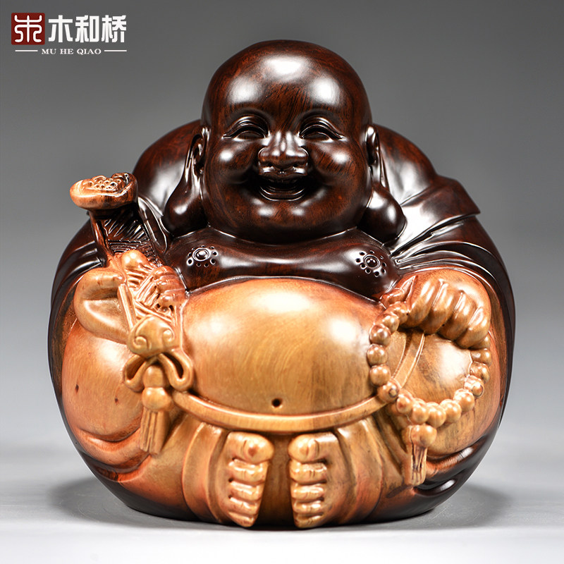 黑檀木雕弥勒佛像木质坐笑佛一团和气摆件客厅玄关红木装饰工艺品