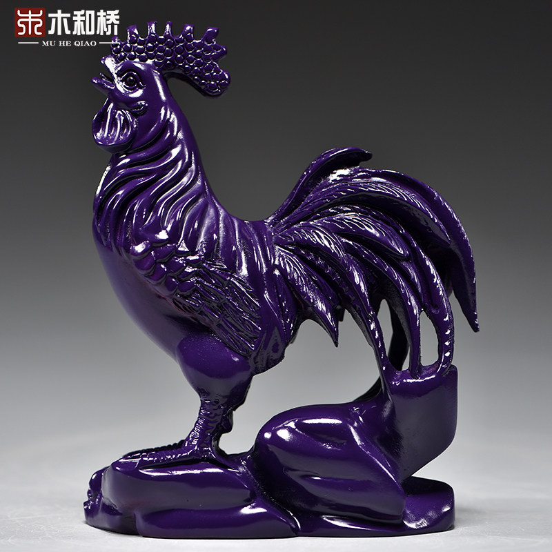 紫色木质鸡摆件实木制雕刻