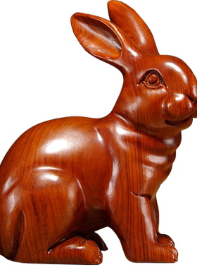 木雕动物家居客厅工艺品兔子摆件