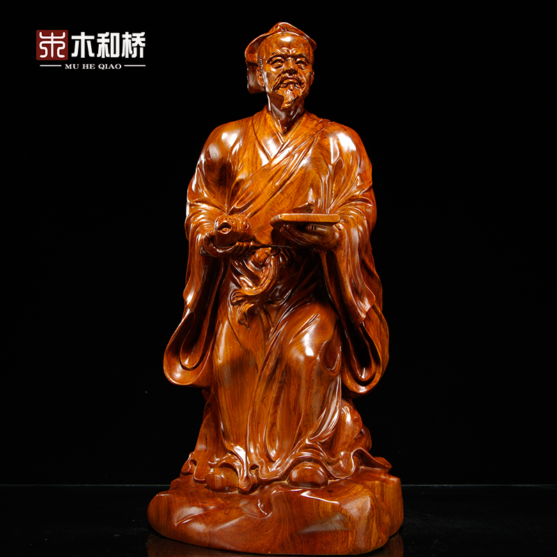 花梨木雕鲁班雕像实木质木工工匠祖师巧圣鲁班雕塑人物摆件装饰品