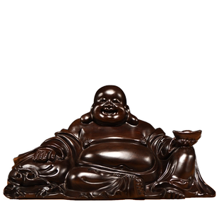 黑檀木木雕弥勒佛像摆件实木元宝布袋坐笑佛红木工艺品玄关装饰品