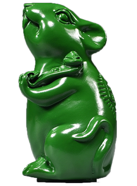 绿色木雕老鼠摆件木质十二生肖