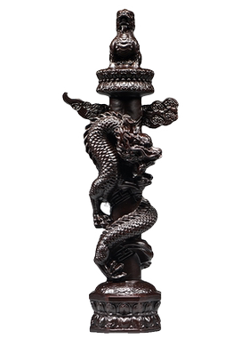 黑檀木雕华表柱摆件九龙柱盘