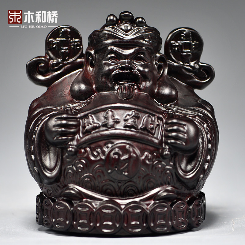 黑檀木质雕刻财神爷佛像摆件