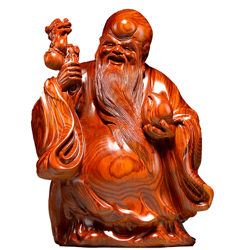 摆件玄关木质老寿星祝福摆件木头