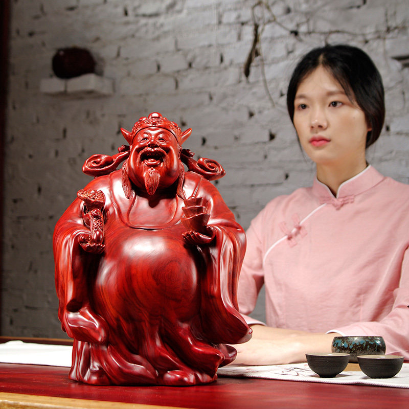 红花梨财神爷根雕乔迁送礼工艺品