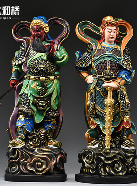 彩绘木雕伽蓝韦陀佛像摆件