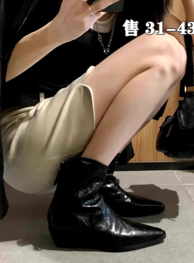 牛皮版~显瘦大码马丁靴女41到43短筒小码瘦瘦短靴313233粗跟44码