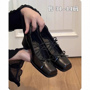 蝴蝶结大码单鞋女41-43芭蕾鞋新款小码女鞋313233复古玛丽珍鞋春