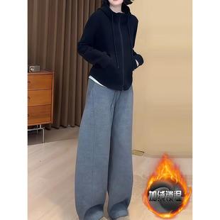JOYIASS时尚加绒加厚套装女装秋冬季2025黑色连帽长袖卫衣休闲卫