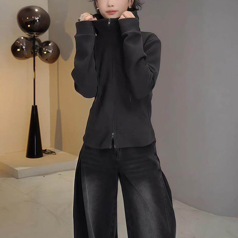 JOYIASS高级感气质红色连帽夏季长袖短外套女秋季款修身显瘦拉炼