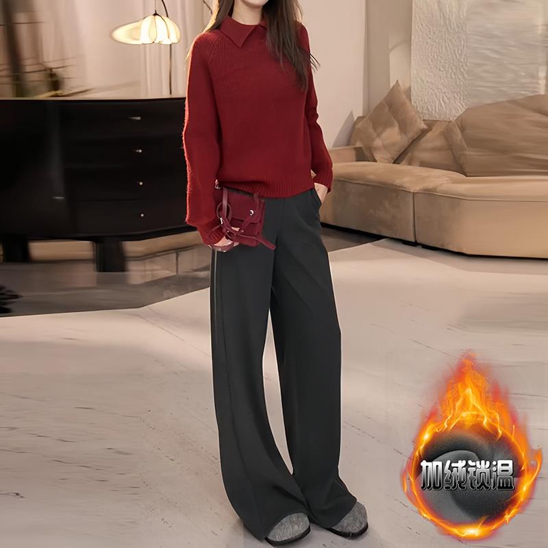 JOYIASS慵懒风高级感套装半高领针织毛衣女冬季高腰长款休闲裤穿