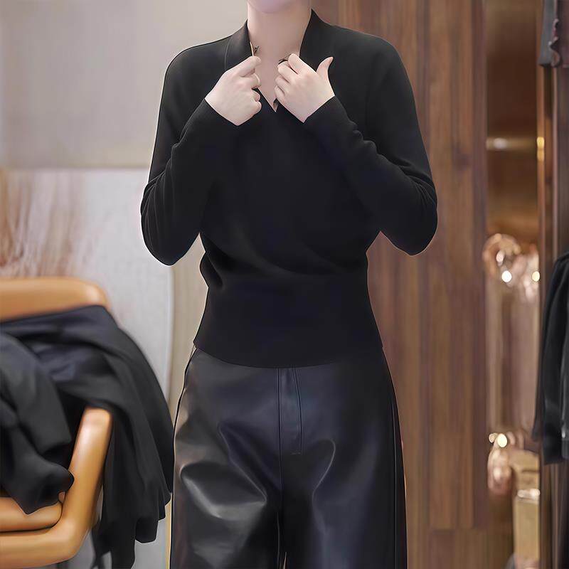 JOYIASS高级感不规则交叉V领紫色毛衣女2025早秋独特漂亮针织衫内