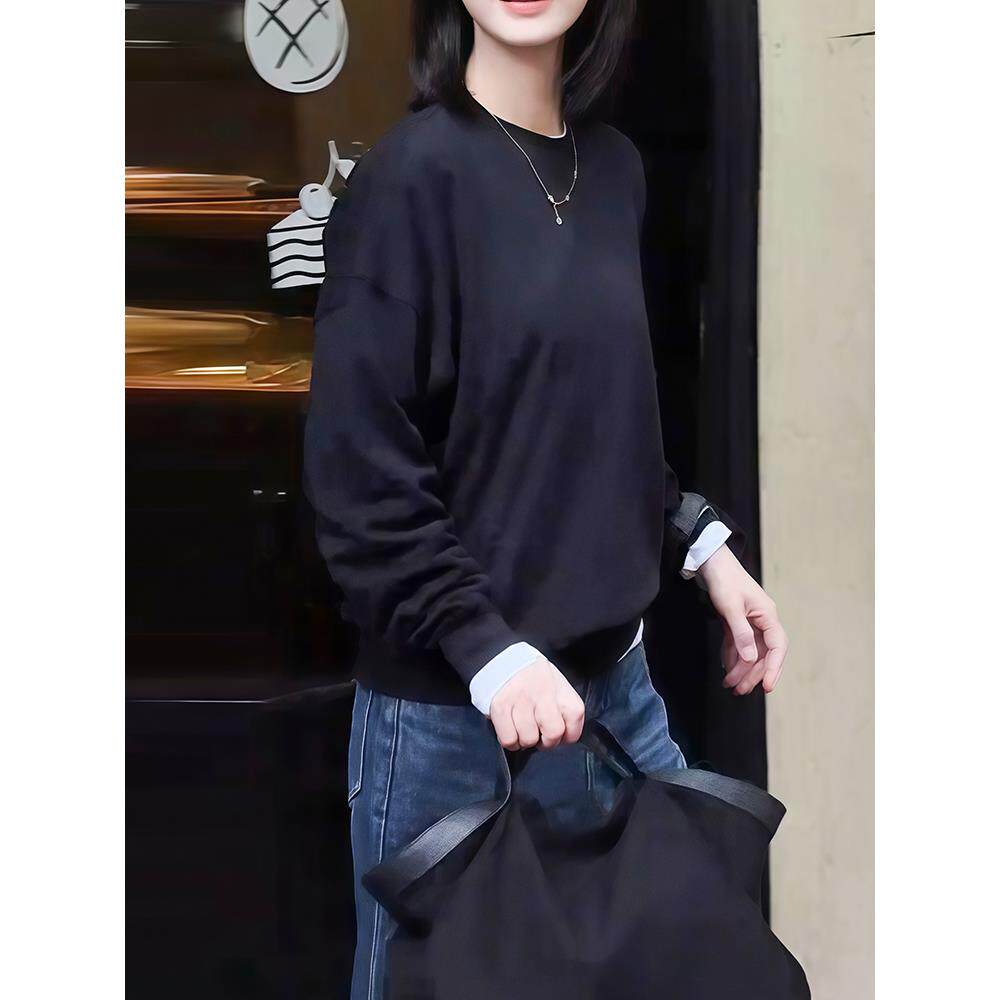 JOYIASS韩版圆领长袖卫衣女装新款薄款宽松显瘦设计感小众圆领纯