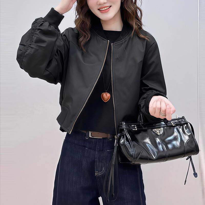 JOYIASS美式辣妹高腰短款飞行服夹克上衣女春秋季复古立领棒球服
