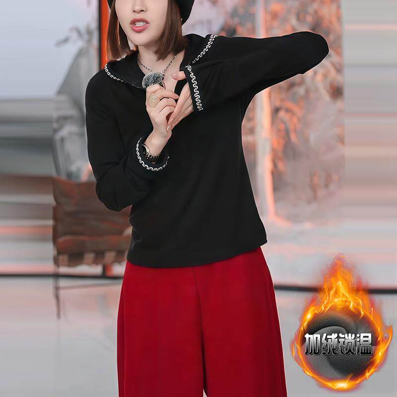 JOYIASS秋冬新款时尚黑色撞色半拉链连帽卫衣女装高级感气质宽松