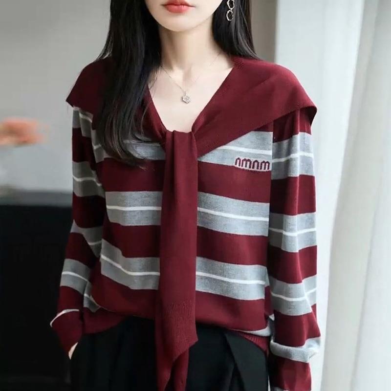 JOYIASS2025通勤风秋季休闲小众新款条纹披肩简约时尚百搭针织衫