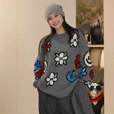 【多多还是多多】百百山羊绒编织提花圆领长袖毛衫0043