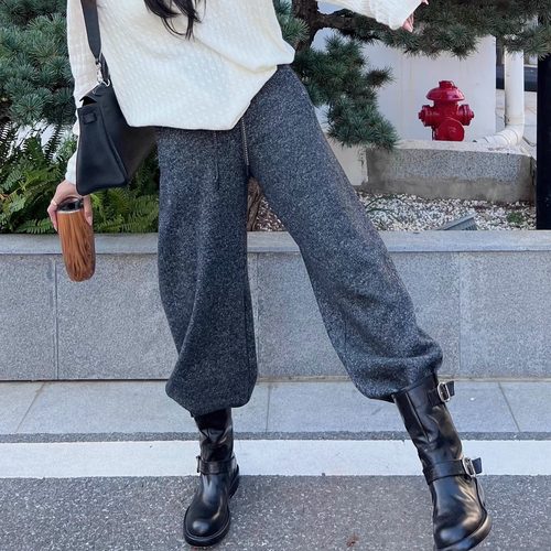 【多多还是多多】700g左右!显瘦直筒松紧腰羊毛长裤！